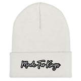 Made For Kings Cuffed Beanie – White, front view